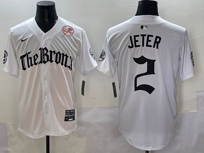 Men 2025 New York Yankees 2 Jeter White Five generations Joint Name Nike MLB Jersey style 5